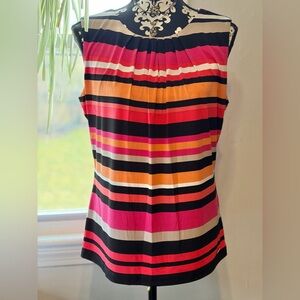 Calvin Klein Pink & Black Striped Sleeveless Blouse Size Large